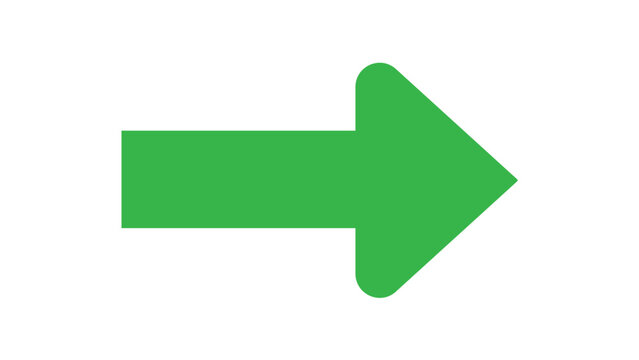 A minimalist, bright green directional arrow pointing right is isolated on a clean white background, perfectly suitable for professional website.