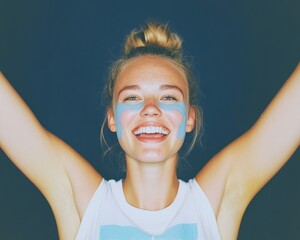 Enthusiastic Female Fan with Face Paint Cheering at Basketball Game