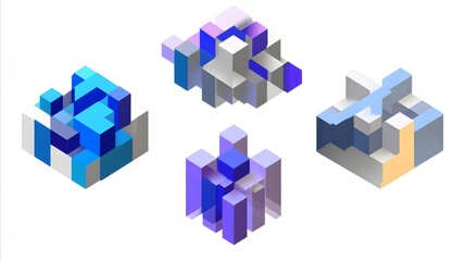 Obraz premium Set of geometric compositions with cubes, 3d render