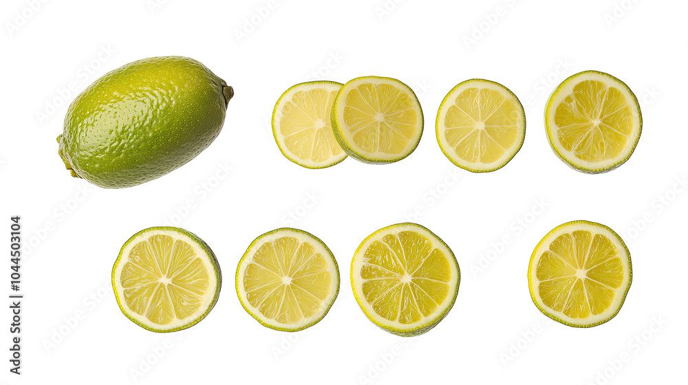 Poster fresh lime and lemon slices arranged on a transparent background generative ai