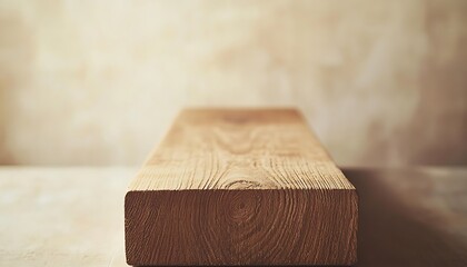Fototapeta premium A rustic wooden shelf with a beige background.