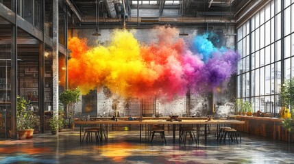 Colorful Explosion in Industrial Loft Office Space