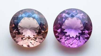 Fototapeta premium Stunning dual-colored gemstones showcasing vibrant purples and soft browns in a brilliant, faceted cut