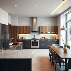 Interior of modern kitchen. Interior design of modern kitchen with built in appliances