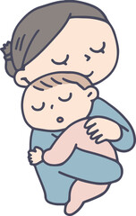 Obraz premium 赤ちゃんを抱っこして寝かしつけするお母さん