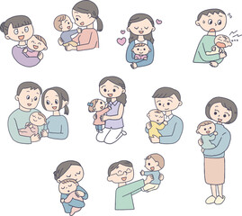 赤ちゃんを抱っこするお父さんとお母さんセット