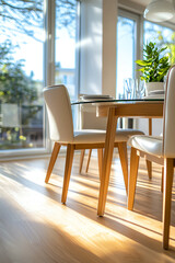 Obraz premium Bright and modern dining space with natural light and minimalist decor