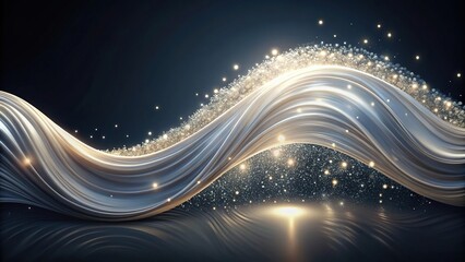 Shimmering pearl white wave on dark background, asymmetrical