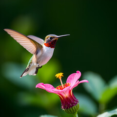 Fototapeta premium a hummingbird flying over a flower