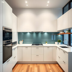 Interior of modern kitchen. Interior design of modern kitchen with built in appliances