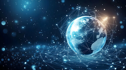 Obraz premium Futuristic Digital Earth with Glowing Lines and Particles