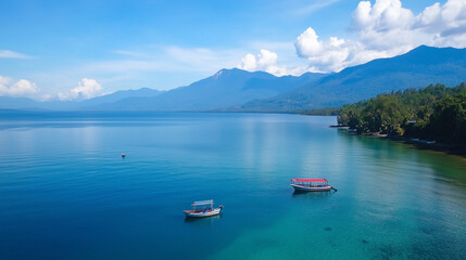 Serene Lake View: Boats Anchored in a Fjord
