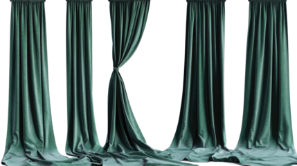 Luxurious Set of Long Velvet Green Curtains on a Clear Background Generative AI