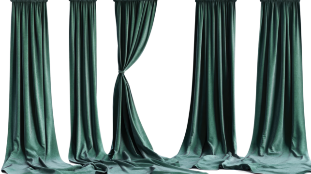 Luxurious Set of Long Velvet Green Curtains on a Clear Background Generative AI - Powered by Adobe