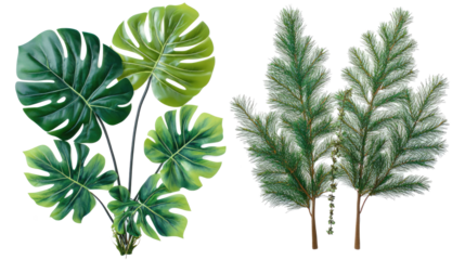 Lush Collection of Tropical Plants on a Transparent Background Generative AI