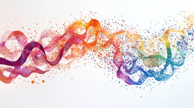 double helix structure of DNA, featuring intricate strands and base pairs in vibrant colors, illuminated against a dark background.