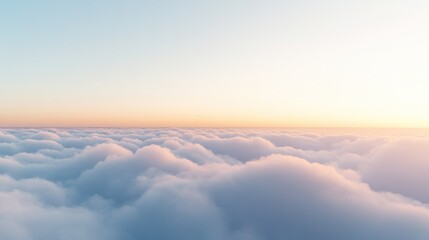 Naklejka premium Soft, fluffy clouds illuminated by a pastel sunset sky.