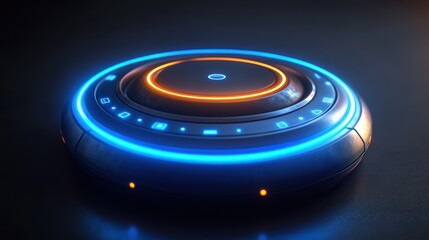Futuristic device with glowing lights and interactive buttons.