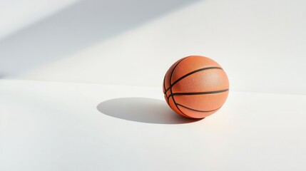 basketball lying flat on a textured black surface, with the light reflecting off its surface, creating a glossy effect.