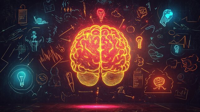 brain glowing with energy, engaging in mental training activities