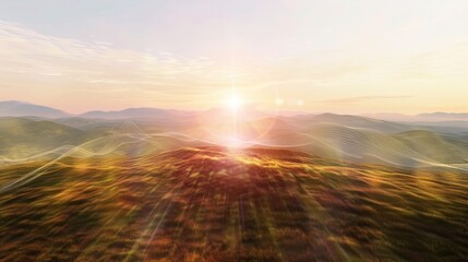 Sound waves radiating across a serene landscape, symbolizing the interconnectedness and harmony of natural and auditory elements.