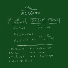 Discount formula hand drawing vector isolated on green background.
