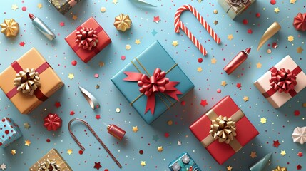 Fototapeta premium Colorful Gift Boxes with Wrapping and Decorative Elements