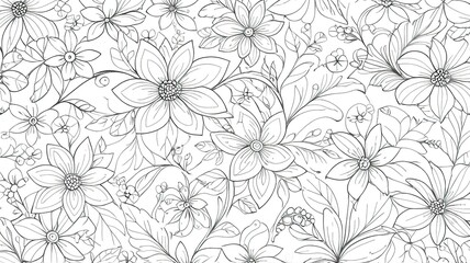  Coloring book illustration featuring intricate natural floral patterns for a creative, calming experience.