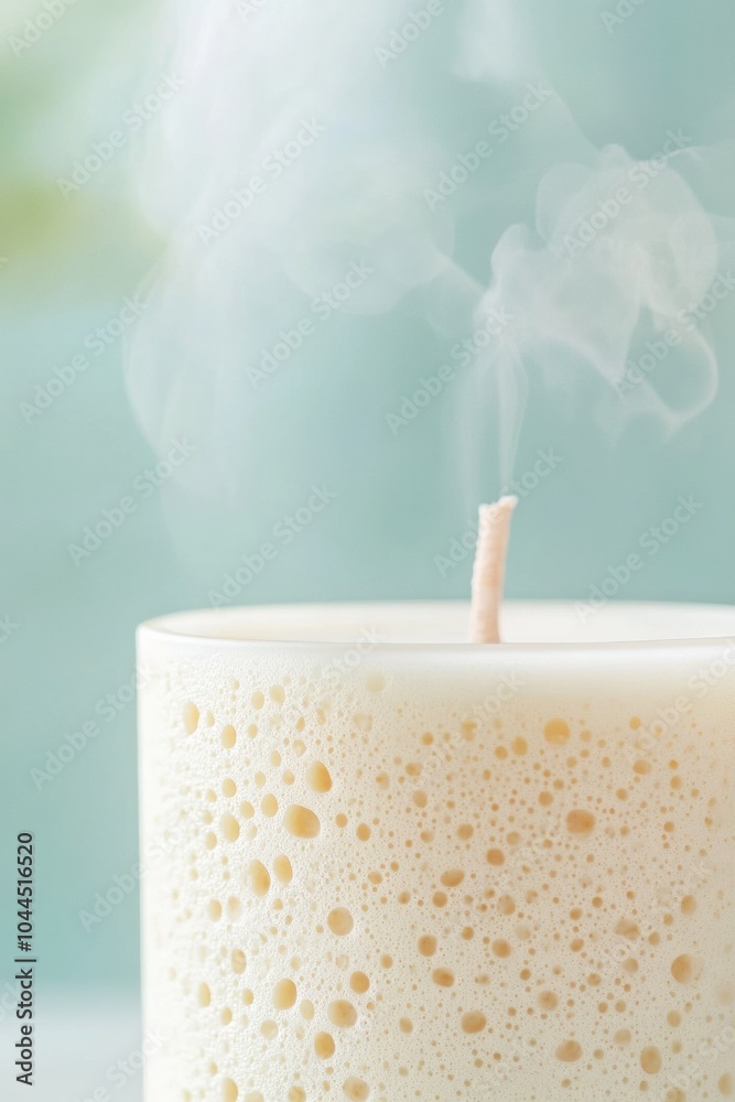 Poster artistic macro of textured candle wax with rising smoke against a soft background