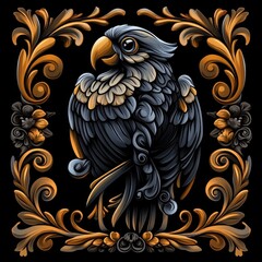 Fototapeta premium A parrot rendered in Art Nouveau style, with intricate, flowing patterns and decorative elements.
