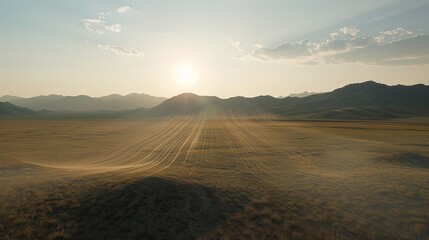 Fototapeta premium Sound waves radiating across a serene landscape, symbolizing the interconnectedness and harmony of natural and auditory elements.