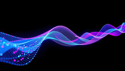 Dynamic Flow of Digital Data and Energy Waves in Futuristic Artificial Intelligence Network Illustration with Blue, Pink, and Purple Particles Converging into Light Beams