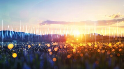 Sound waves radiating across a serene landscape, symbolizing the interconnectedness and harmony of natural and auditory elements.