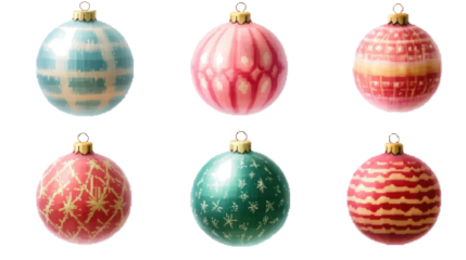 Vintage Christmas Ornaments on Clear Background Generative AI