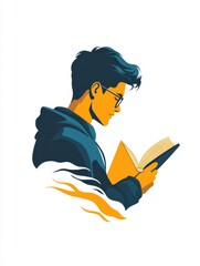 Stylized Silhouette of a Young Man Reading a Book