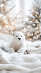 Fototapeta premium An empty scene featuring blank mockup template for polar bear-themed holiday event invitations, creating an ideal product mockup space,