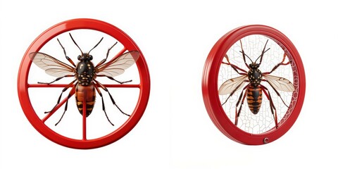 Fototapeta premium Bee in red visual containment, white background