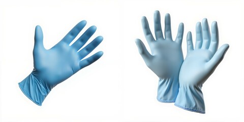 Obraz premium Blue latex gloves on white background