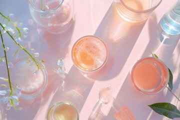 Organic skincare research with laboratory glassware.