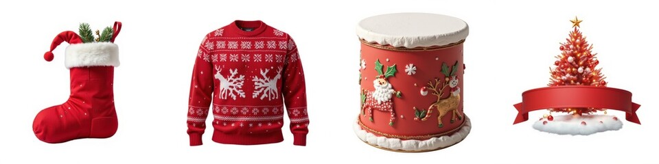 Christmas themed decorations and apparel