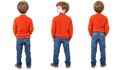 Group of Boys in Orange Sweaters and Jeans Standing Back to Back Generative AI