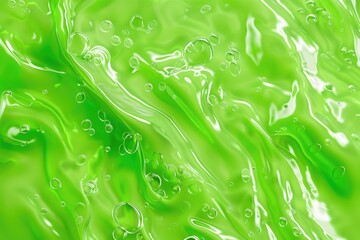 Abstract bright green background made of transparent slime with air bubbles.