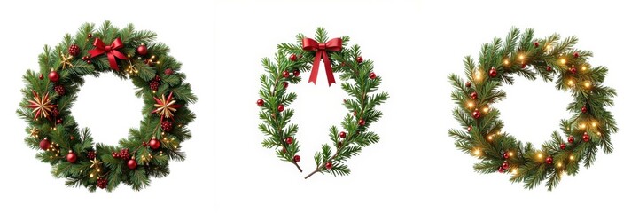 Christmas wreaths, white isolate background