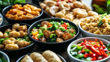 Fototapeta premium Colorful Fusion Cuisine Display with Artistic Lighting