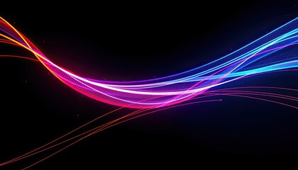 Naklejka premium Dynamic Curved Light Trails Illustrating AI-Driven Data Flow and Digital Connections, Representing Advanced Neural Networks and Artificial Intelligence-Enhanced Communication