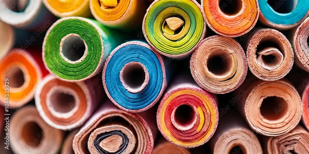 Poster a stack of colorful rolls of paper with a variety of colors