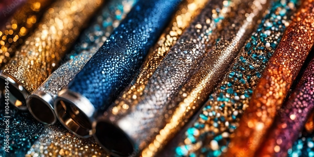 Poster a row of shiny, colorful beads are displayed in a row