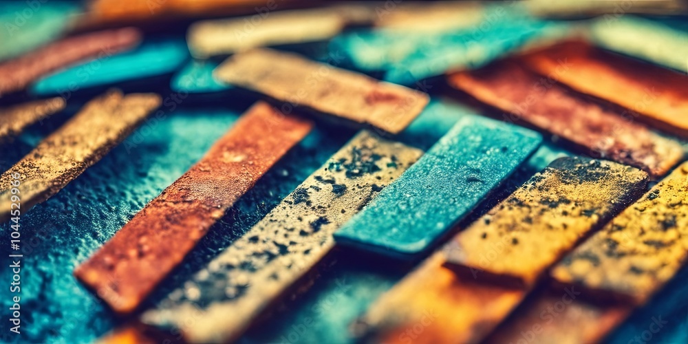 Poster a colorful mosaic of tiles with a blue and yellow tile in the middle