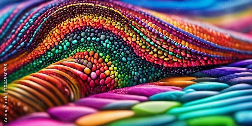 Poster a colorful, abstract image of a wave made of many different colored stones