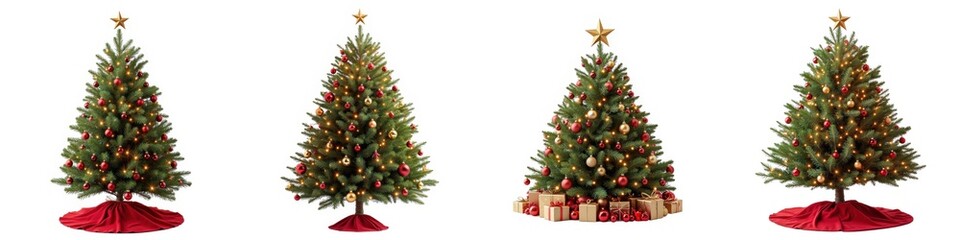 Festive Christmas trees with decorations